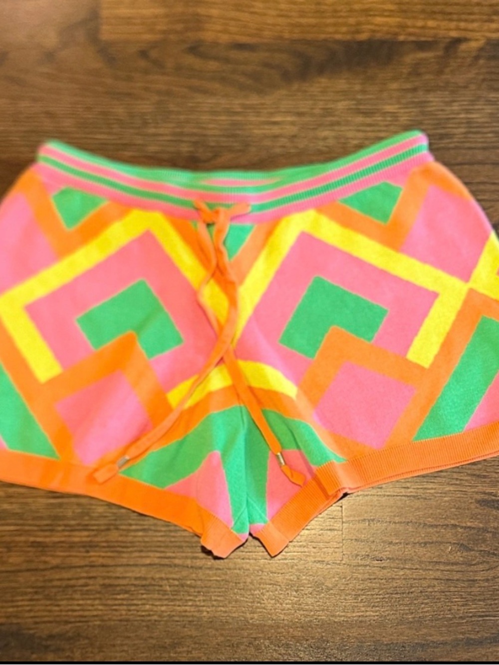 Neon Geo Knit Women’s Shorts - Pink & Green